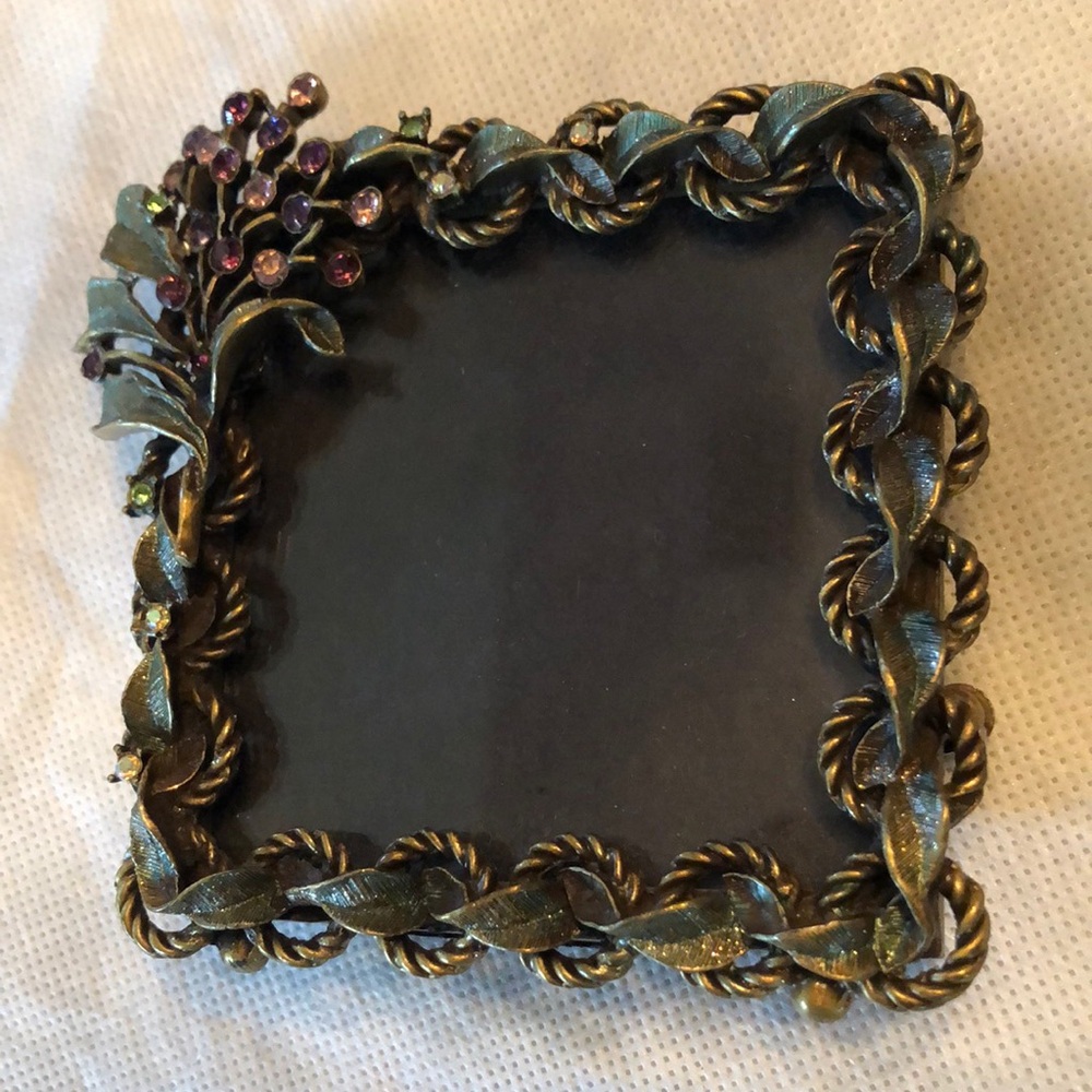 R. J. Graziano enamel and crystal on brass floral picture frame